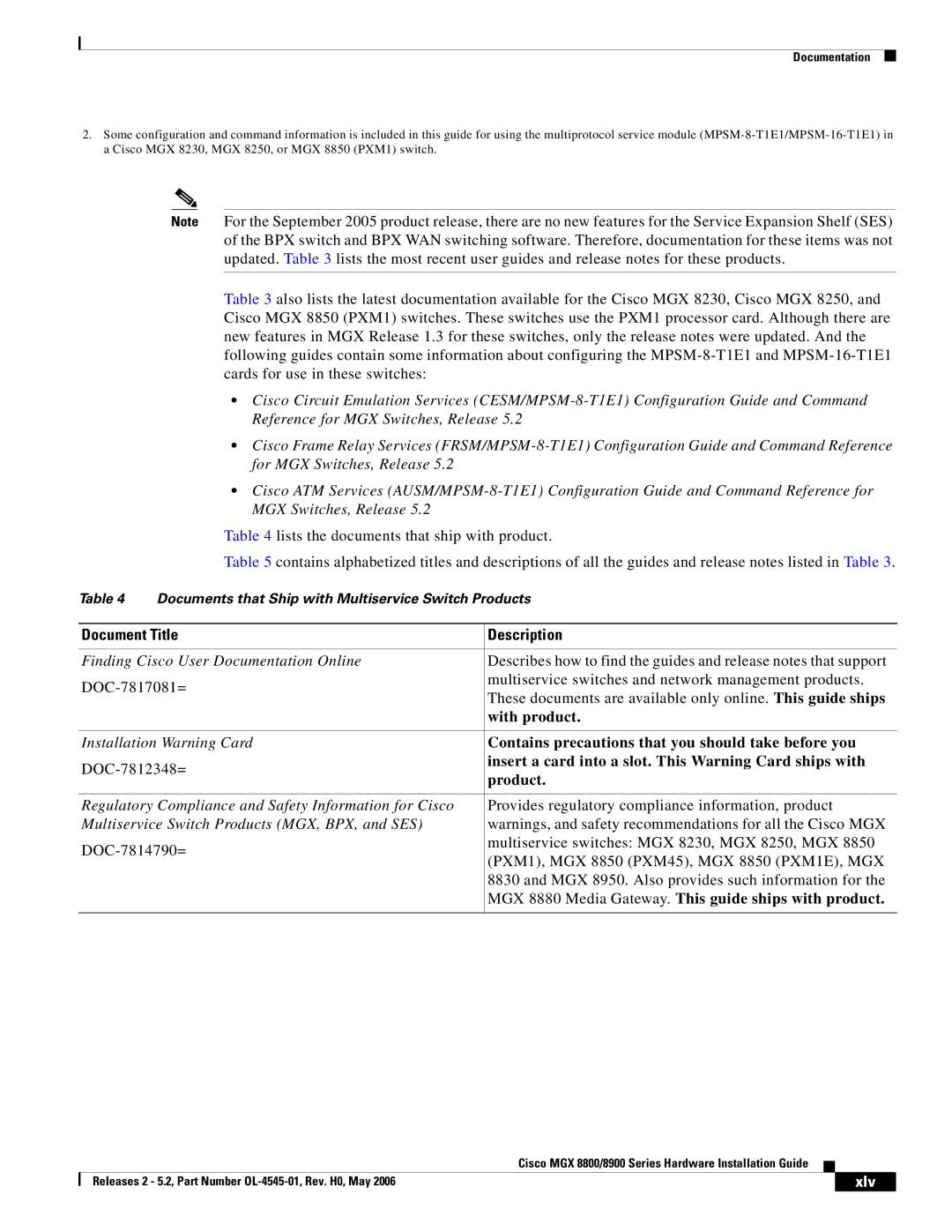 Cisco Systems 8800, 8900 specifications Document Title Description, Xlv 