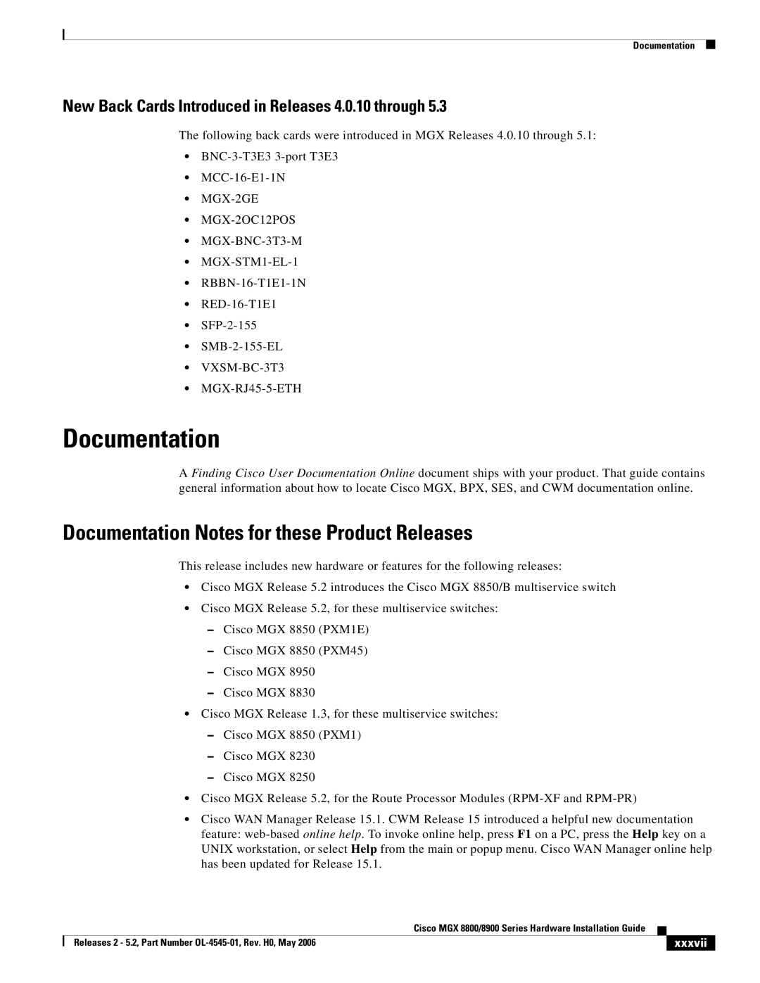 Cisco Systems 8800, 8900 specifications Documentation Notes for these Product Releases, Xxxvii 