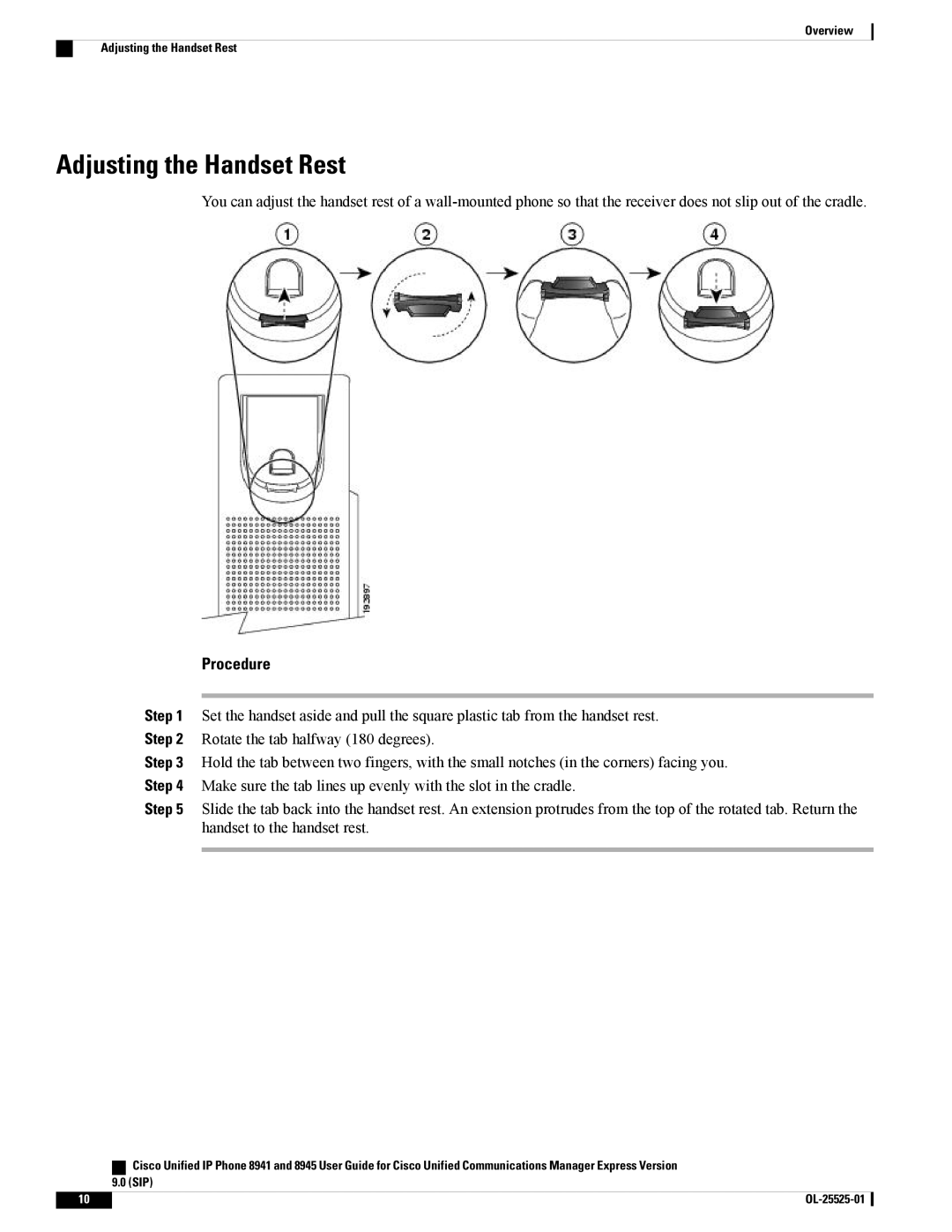 Cisco Systems 8941, 8945 manual Adjusting the Handset Rest, Procedure 