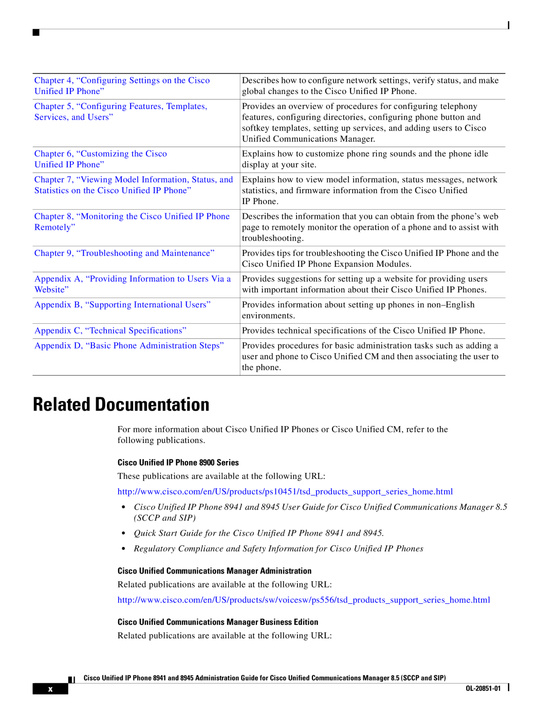 Cisco Systems 8941, 8945 manual Related Documentation, Cisco Unified IP Phone 8900 Series 