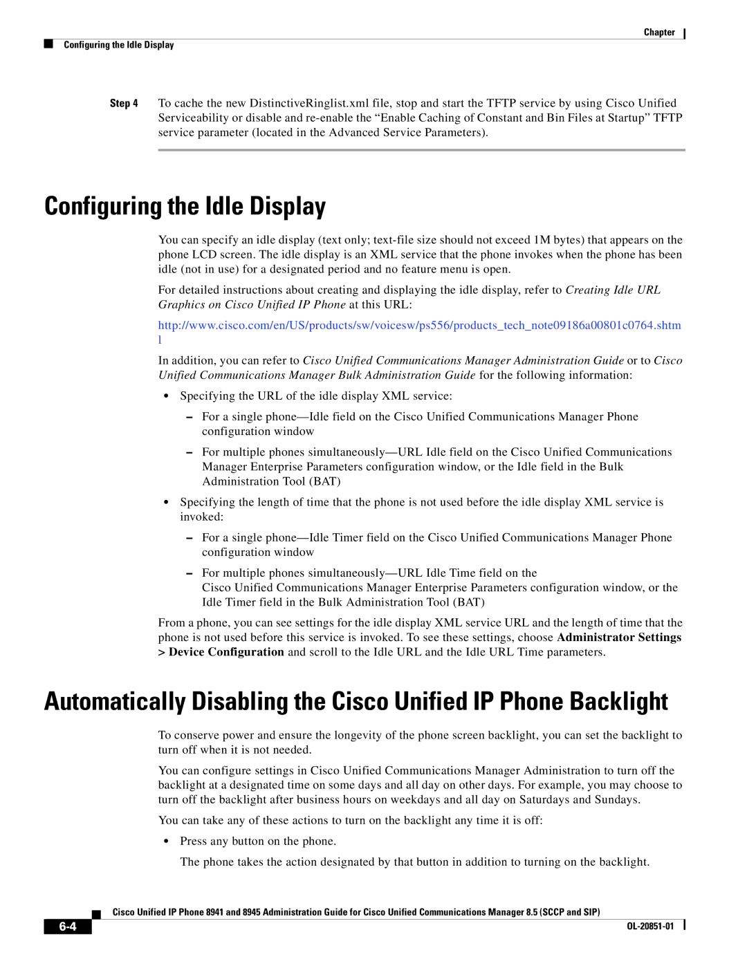 Cisco Systems 8941, 8945 manual Configuring the Idle Display 