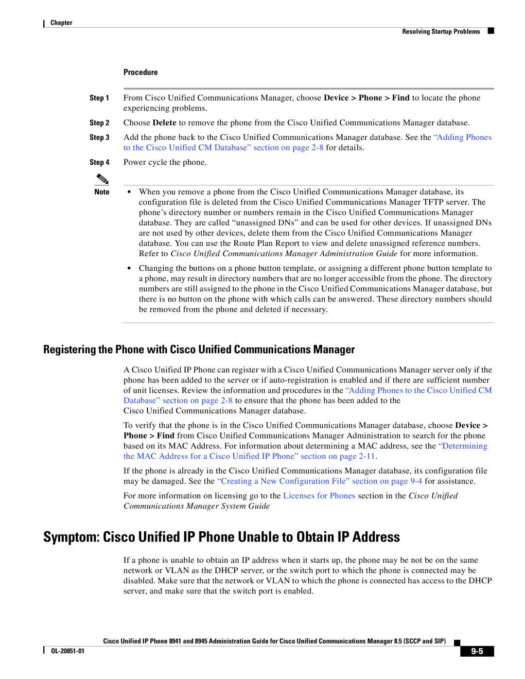 Cisco Systems 8945, 8941 Symptom Cisco Unified IP Phone Unable to Obtain IP Address, Communications Manager System Guide 