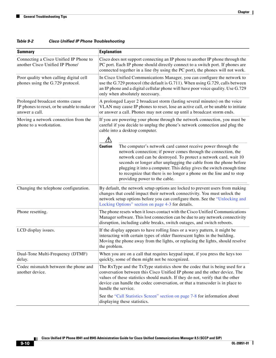 Cisco Systems 8941, 8945 manual Summary Explanation, Locking Options section on page 4-3 for details 