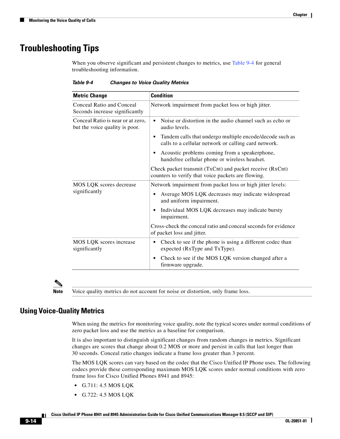 Cisco Systems 8941, 8945 manual Troubleshooting Tips, Metric Change Condition 