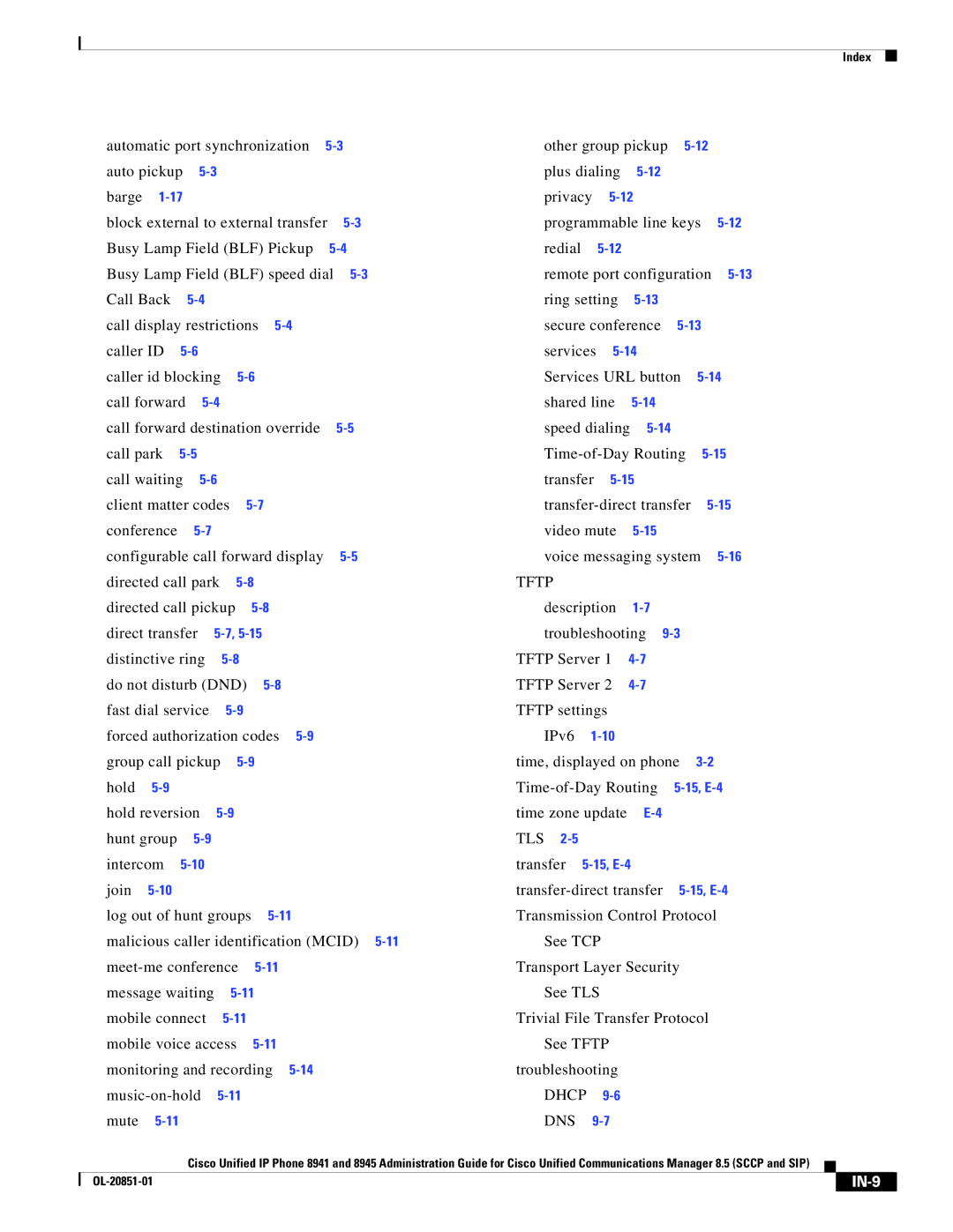 Cisco Systems 8945, 8941 manual IN-9 