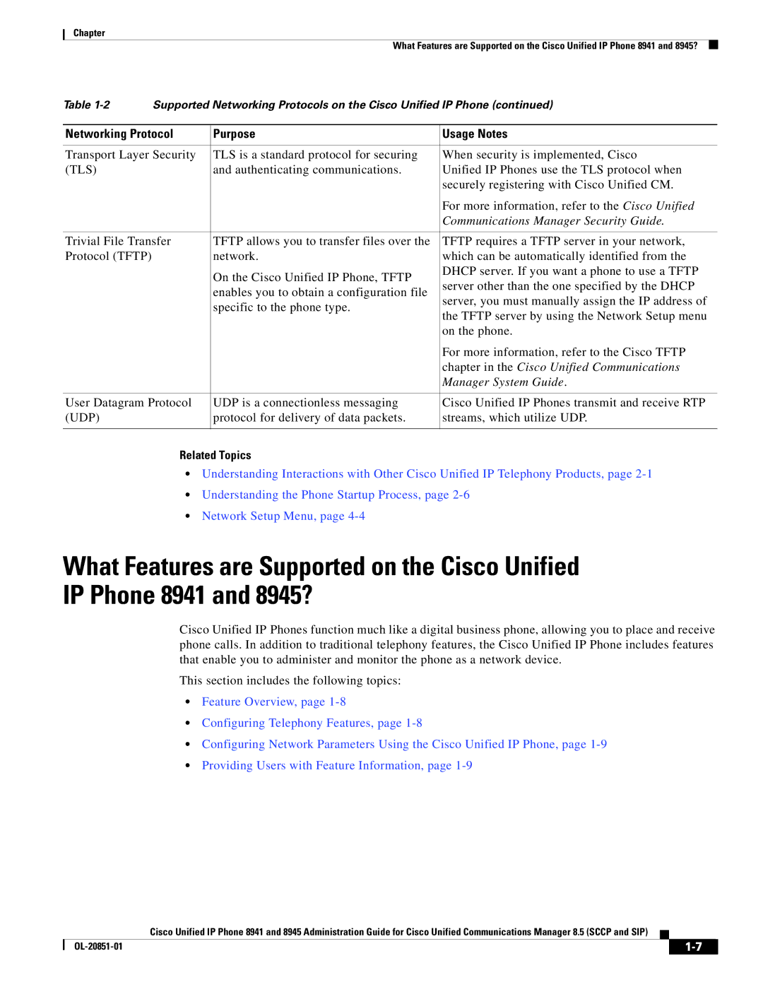 Cisco Systems 8945 Communications Manager Security Guide, Chapter in the Cisco Unified Communications, Related Topics 