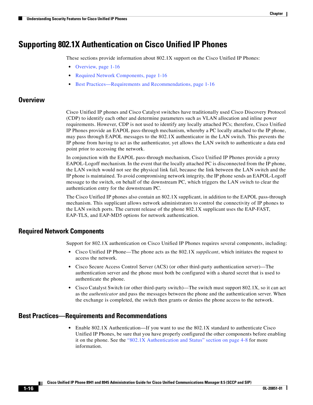 Cisco Systems 8941, 8945 manual Supporting 802.1X Authentication on Cisco Unified IP Phones, Overview 