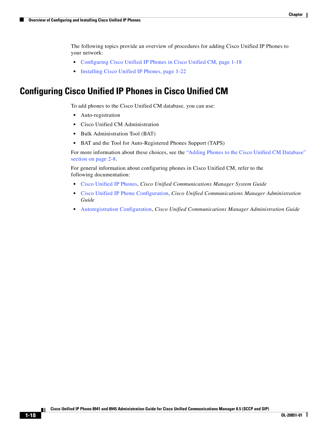 Cisco Systems 8941, 8945 manual Configuring Cisco Unified IP Phones in Cisco Unified CM 