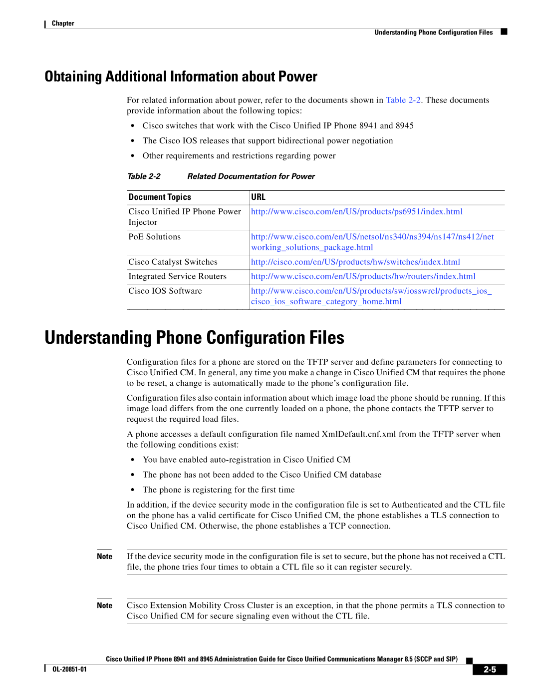 Cisco Systems 8945, 8941 manual Understanding Phone Configuration Files, Obtaining Additional Information about Power 