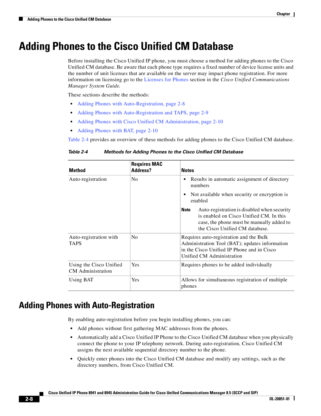 Cisco Systems 8941, 8945 manual Adding Phones to the Cisco Unified CM Database, Adding Phones with Auto-Registration, Taps 