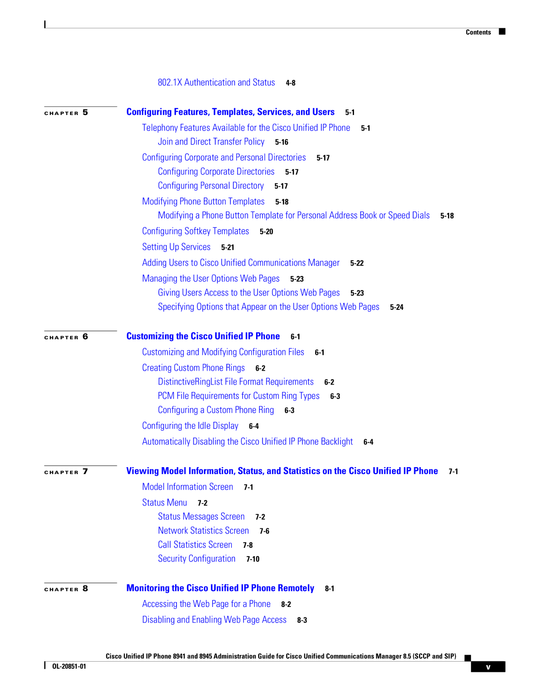 Cisco Systems 8945, 8941 manual 802.1X Authentication and Status 