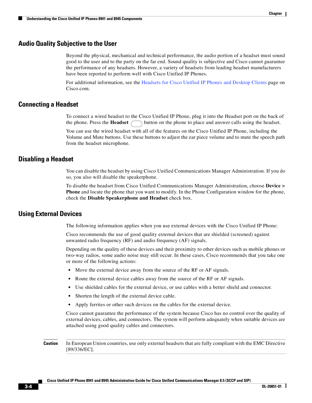 Cisco Systems 8941, 8945 manual Audio Quality Subjective to the User 