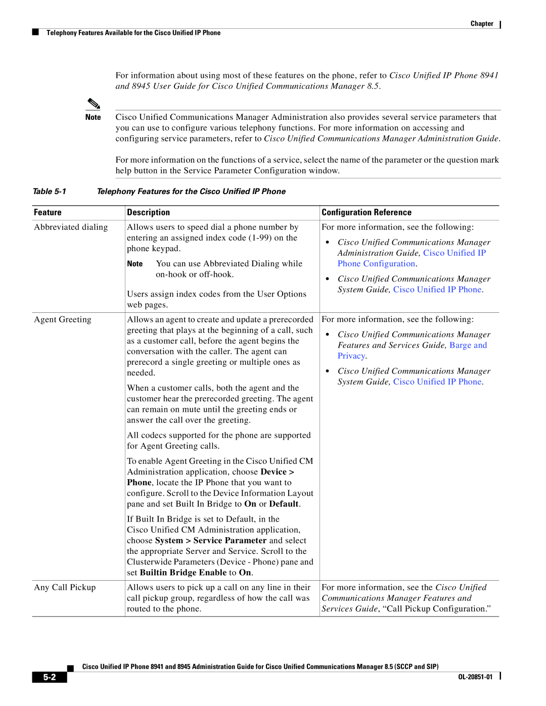 Cisco Systems 8941, 8945 manual Feature Description Configuration Reference, Choose System Service Parameter and select 