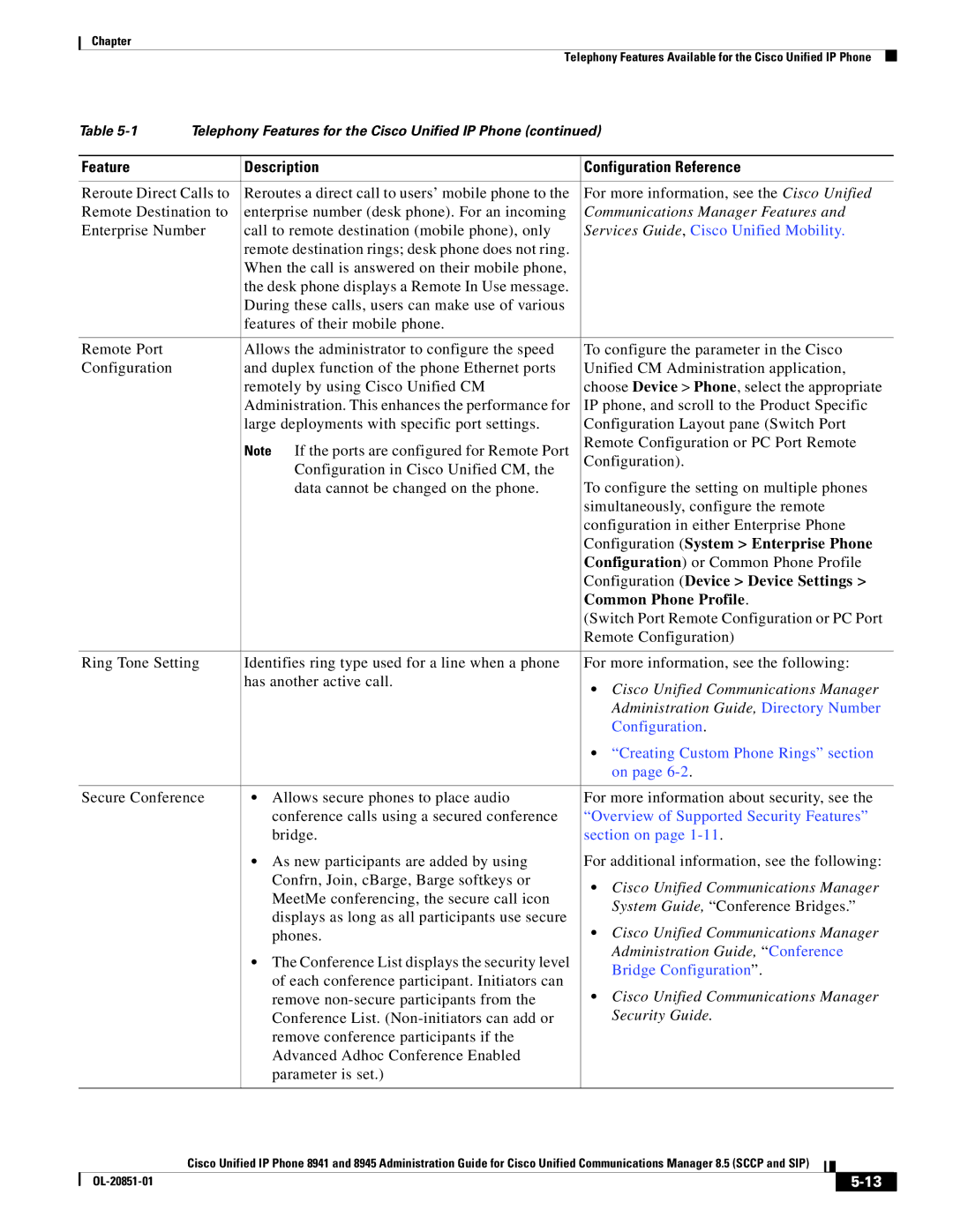 Cisco Systems 8945 Creating Custom Phone Rings section, Overview of Supported Security Features, Bridge Configuration 