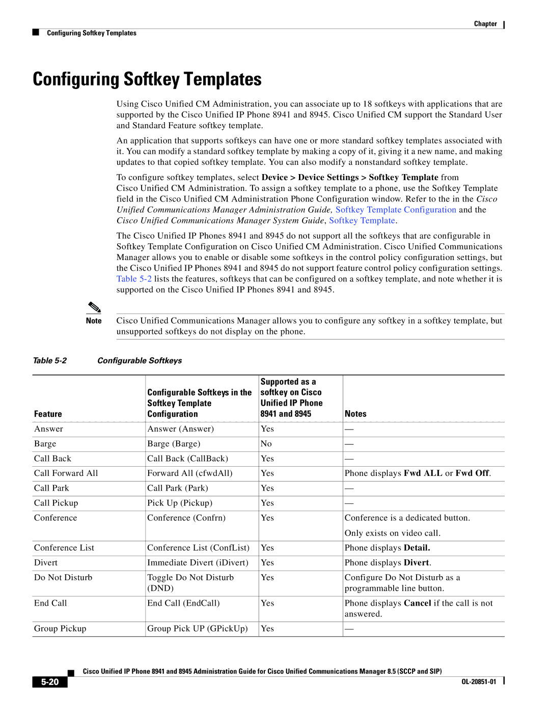 Cisco Systems 8941, 8945 manual Configuring Softkey Templates, Supported as a, Dnd 