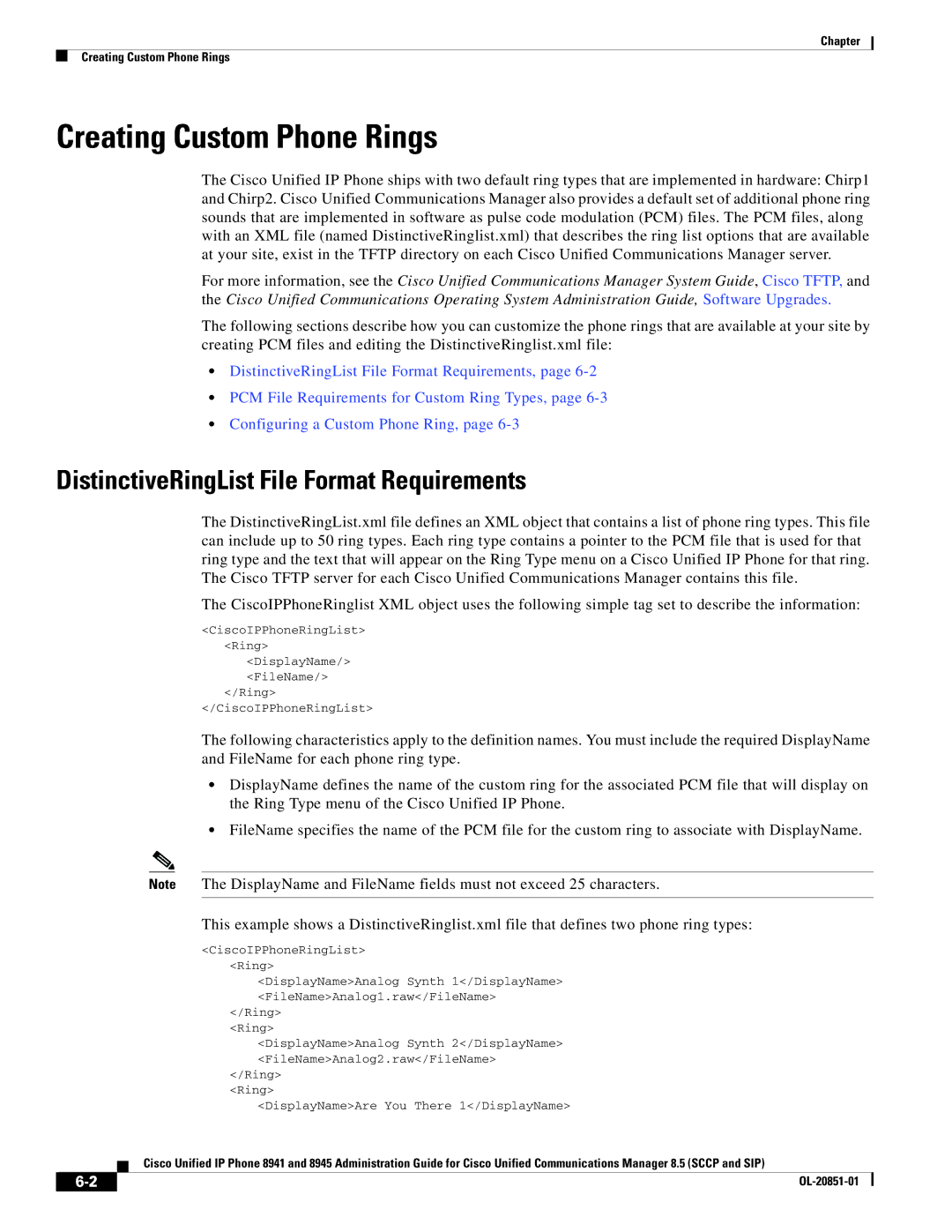 Cisco Systems 8941, 8945 manual Creating Custom Phone Rings, DistinctiveRingList File Format Requirements 