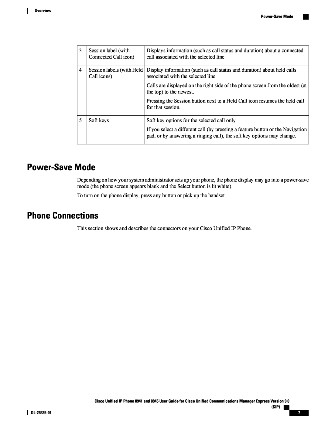 Cisco Systems 8945, 8941 manual Power-Save Mode, Phone Connections 