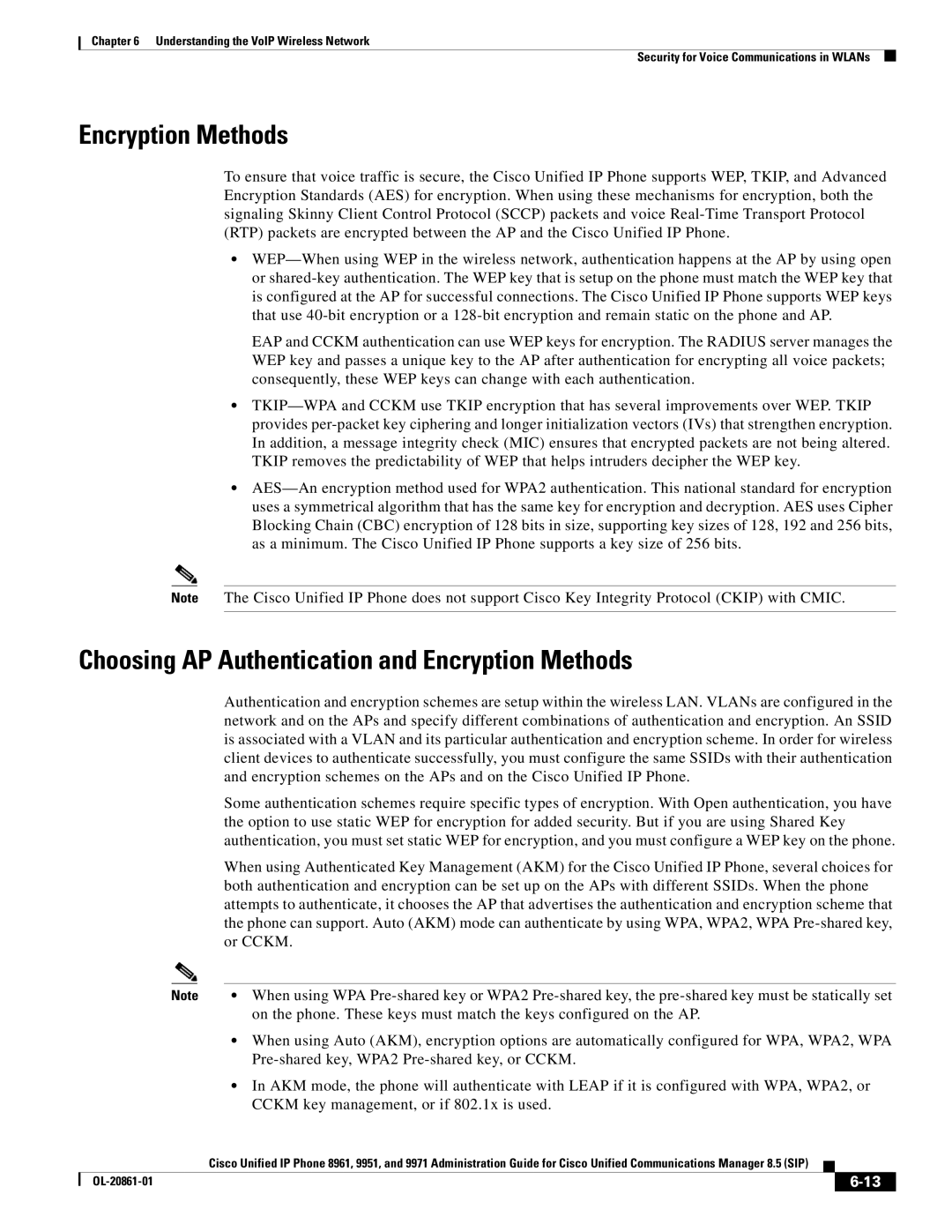 Cisco Systems 8961 manual Choosing AP Authentication and Encryption Methods, Or Cckm 