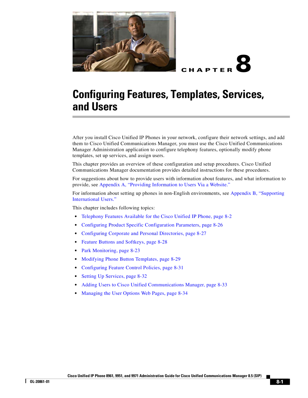 Cisco Systems 8961 manual Configuring Features, Templates, Services, and Users 