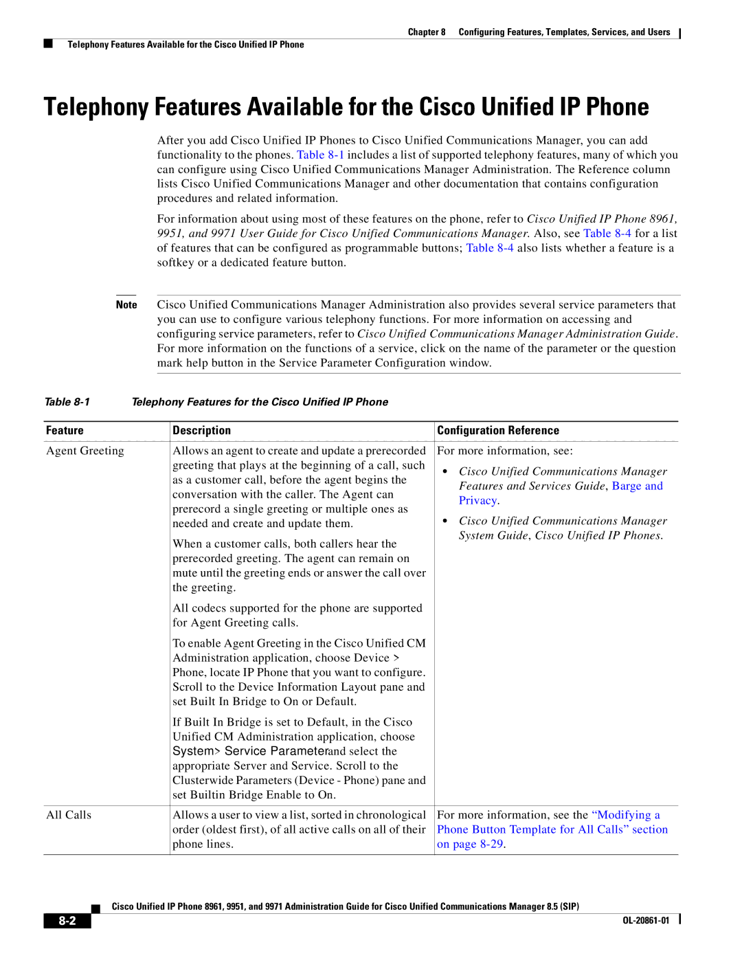 Cisco Systems 8961 manual Feature Description Configuration Reference, Features and Services Guide, Barge 