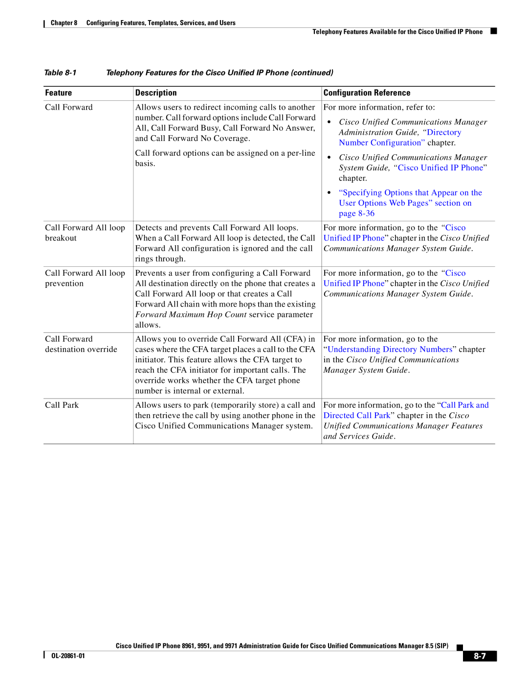 Cisco Systems 8961 manual Administration Guide, Directory, Forward Maximum Hop Count service parameter 