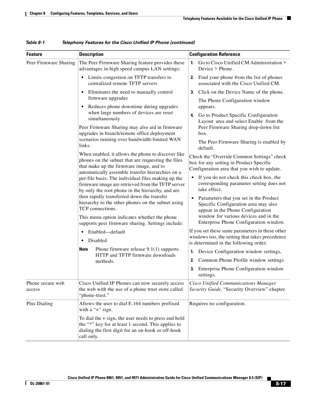 Cisco Systems 8961 manual Go to Product Specific Configuration, Simultaneously, Layout area and select Enable from 