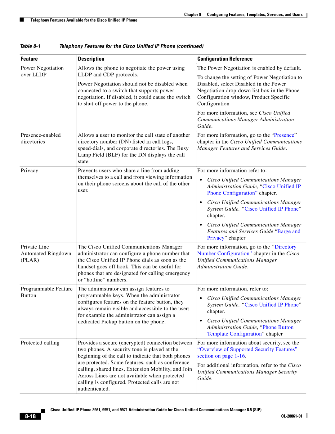 Cisco Systems 8961 manual Features and Services Guide Barge, Plar, Administration Guide, Phone Button 