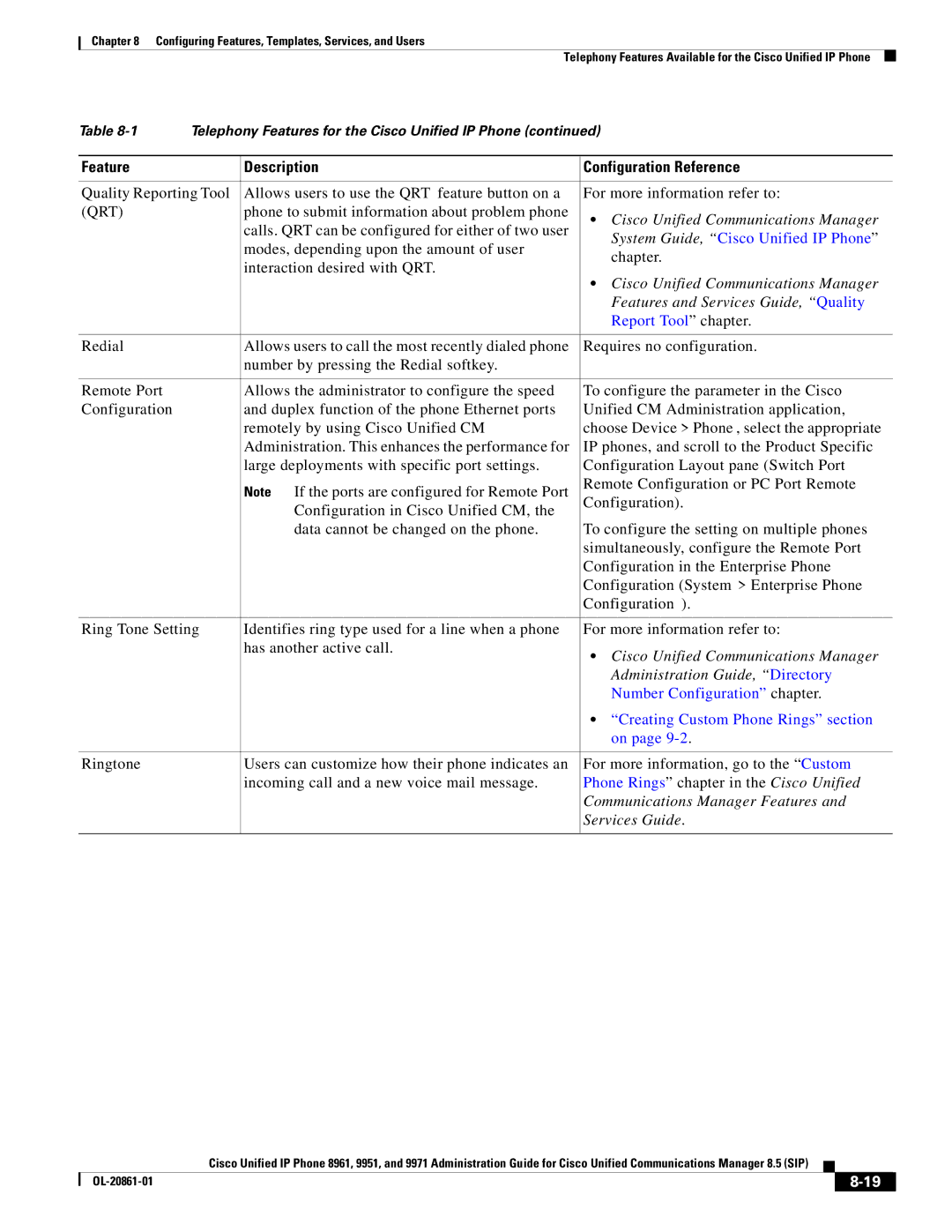 Cisco Systems 8961 Qrt, Features and Services Guide, Quality, Report Tool chapter, Creating Custom Phone Rings section 