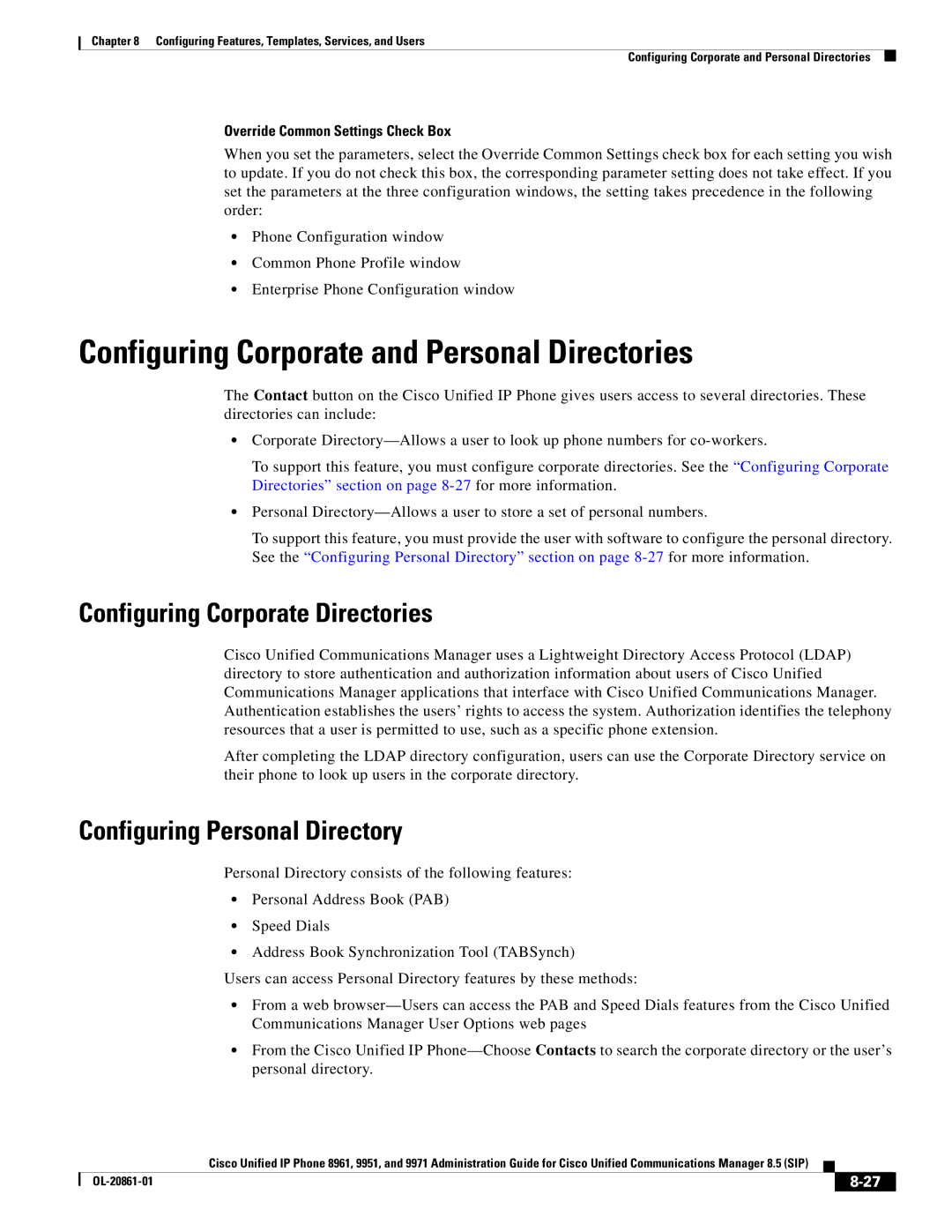 Cisco Systems 8961 manual Configuring Corporate and Personal Directories, Configuring Corporate Directories 