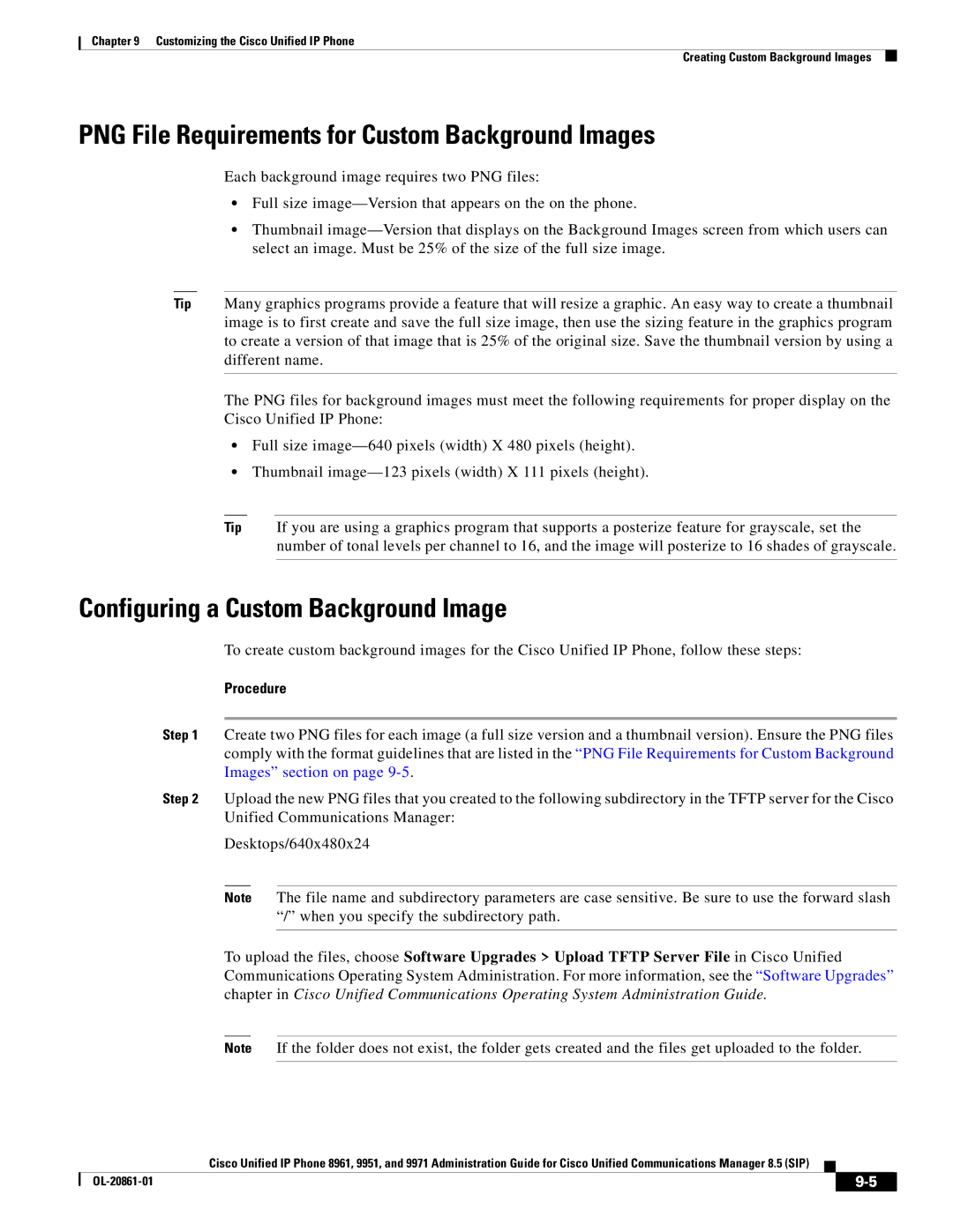 Cisco Systems 8961 manual PNG File Requirements for Custom Background Images, Configuring a Custom Background Image 