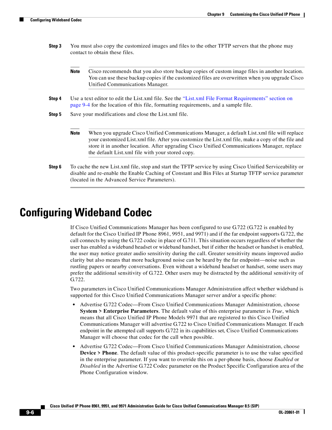 Cisco Systems 8961 manual Configuring Wideband Codec 