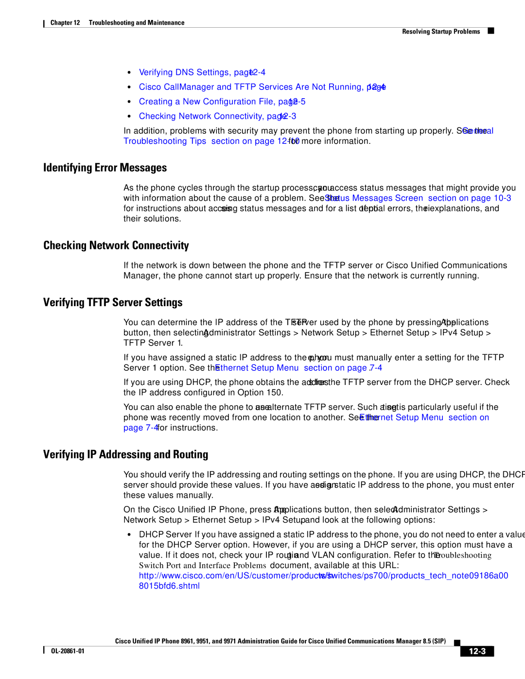 Cisco Systems 8961 manual Identifying Error Messages, 12-3 