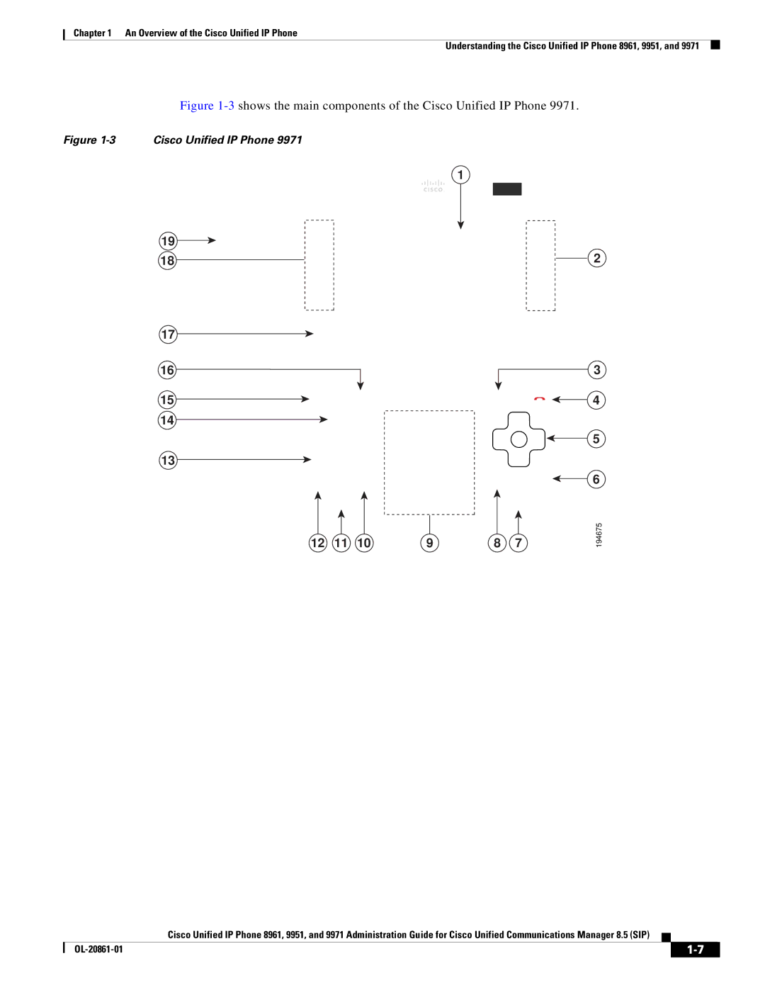 Cisco Systems 8961 manual 3shows the main components of the Cisco Unified IP Phone 