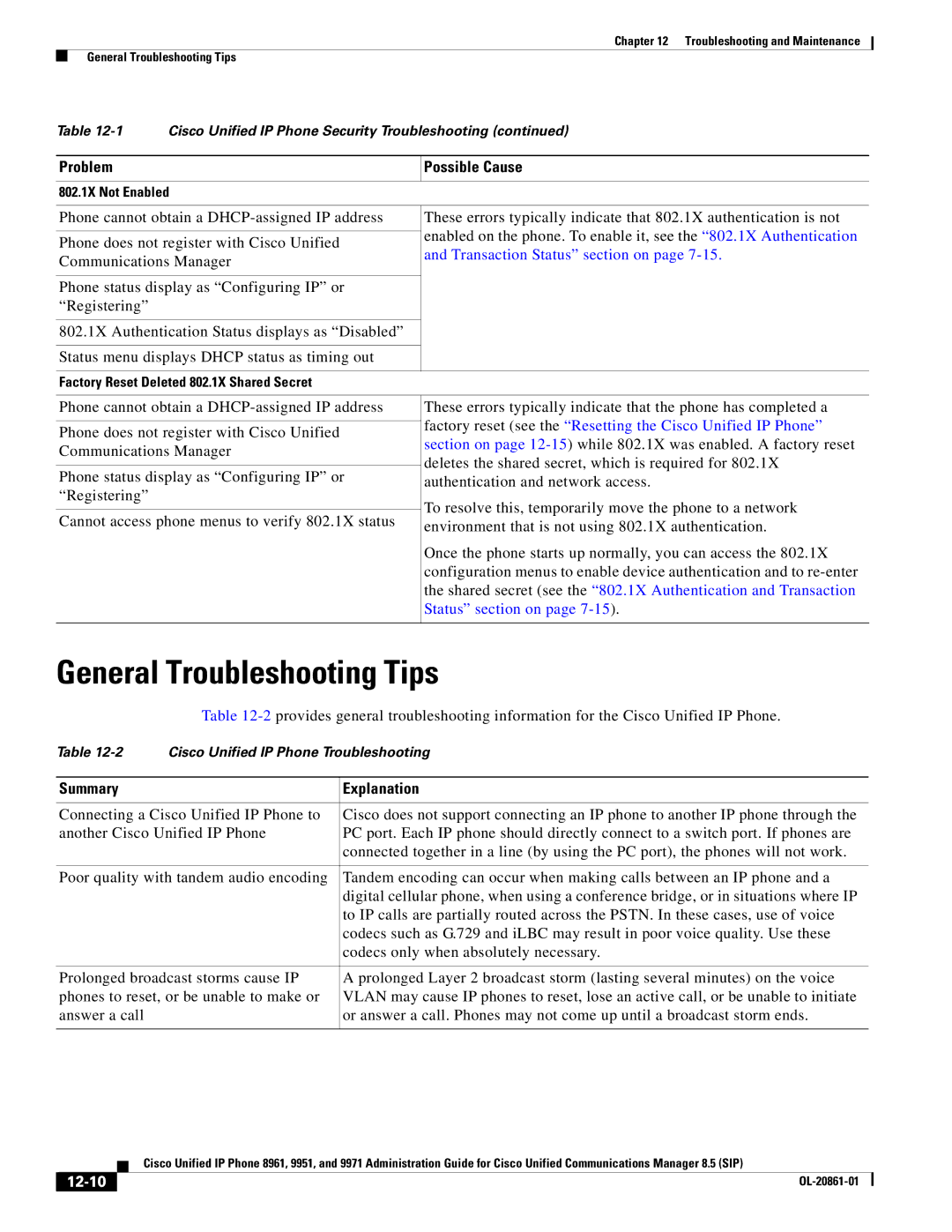 Cisco Systems 8961 manual General Troubleshooting Tips, Summary Explanation, 12-10 