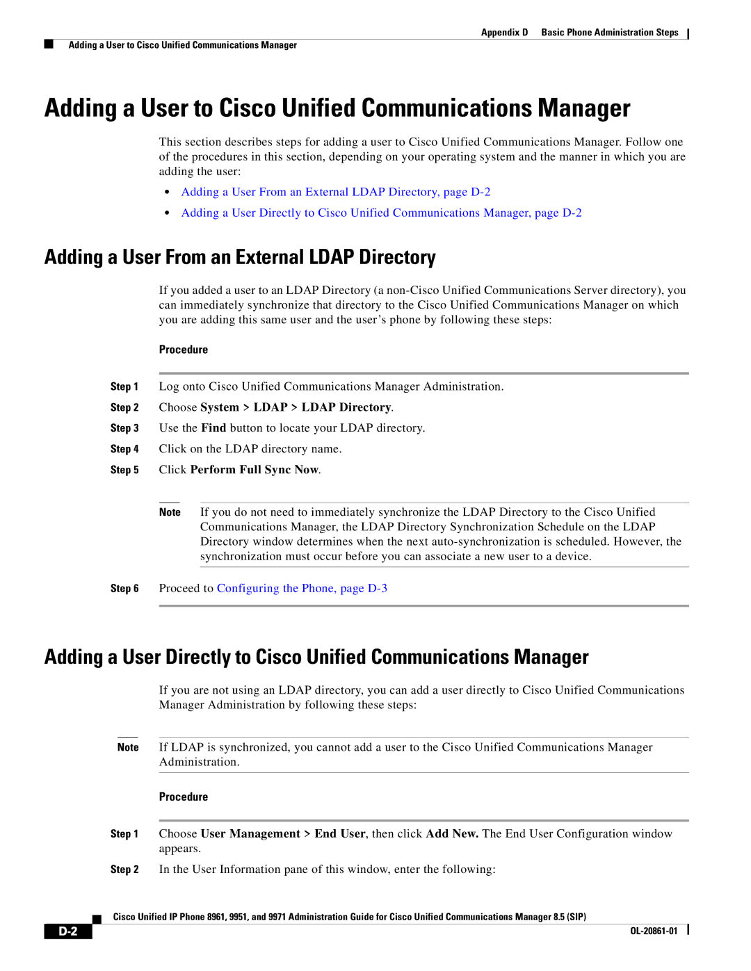 Cisco Systems 8961 manual Adding a User From an External Ldap Directory, Choose System Ldap Ldap Directory 