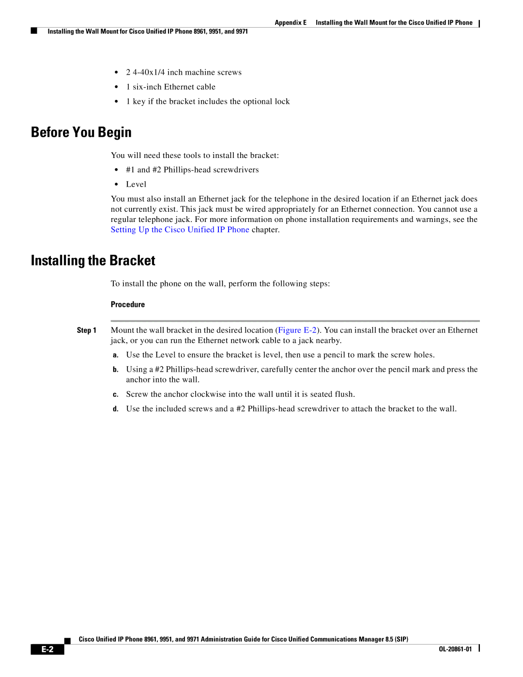 Cisco Systems 8961 manual Before You Begin, Installing the Bracket 