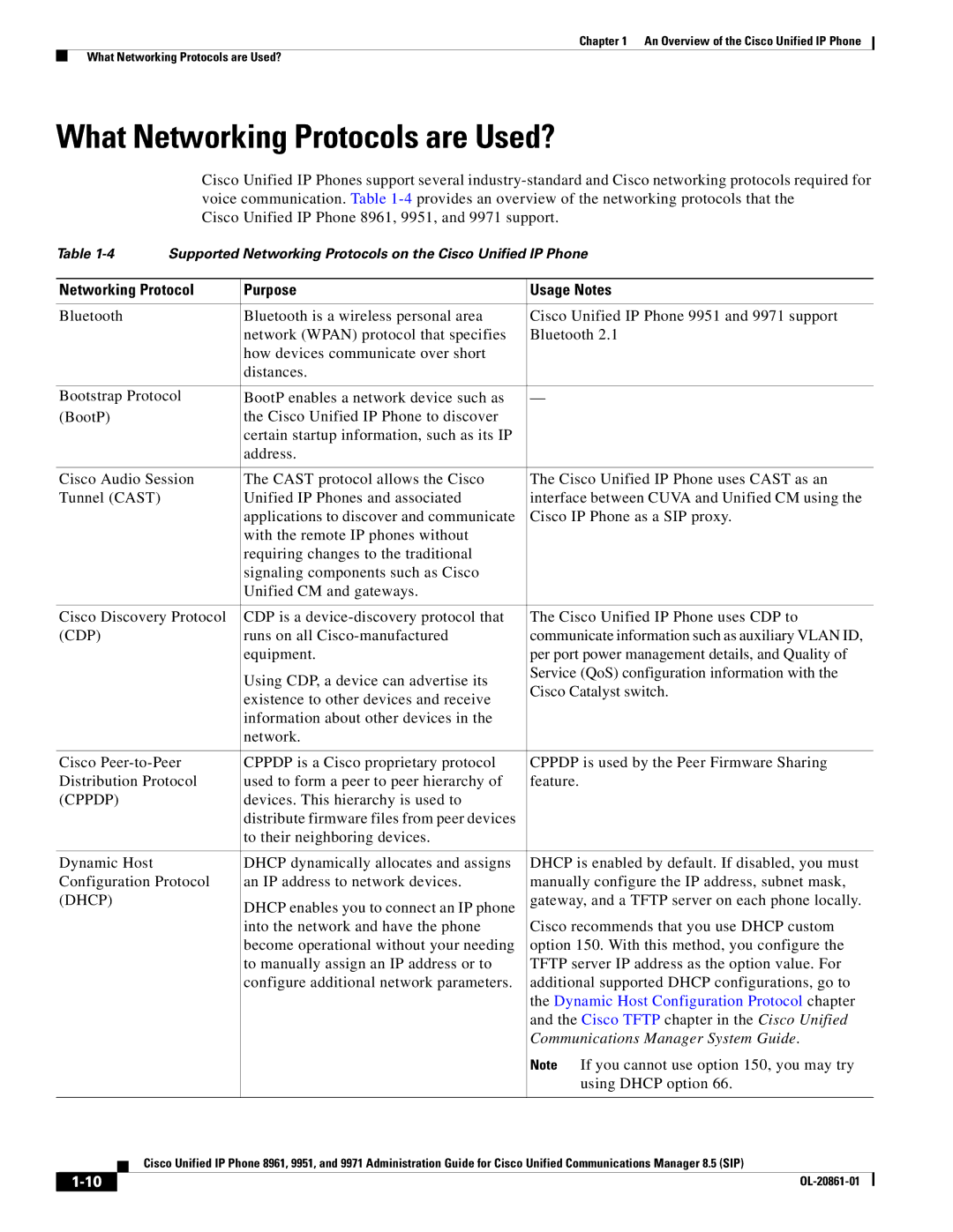 Cisco Systems 8961 manual What Networking Protocols are Used?, Networking Protocol Purpose Usage Notes 