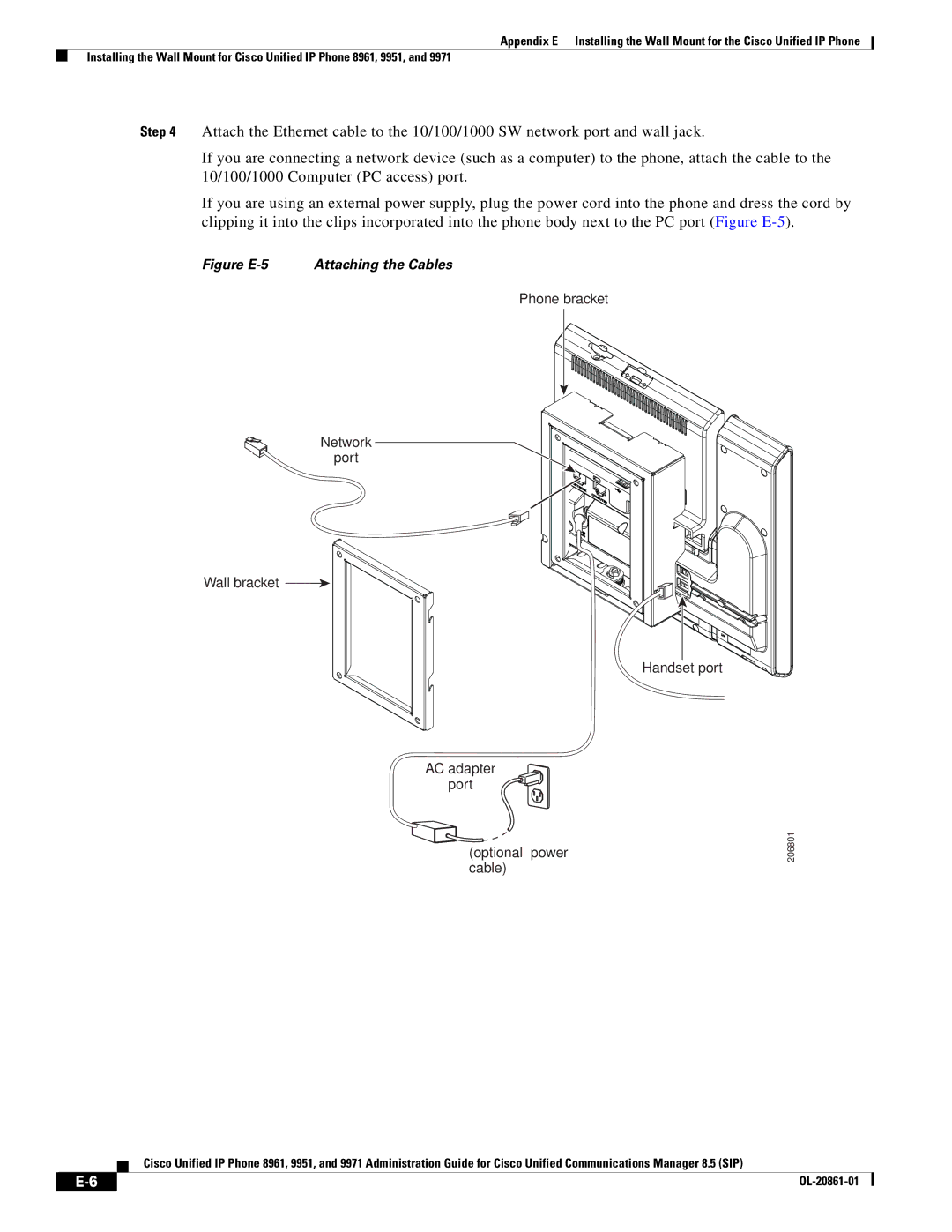 Cisco Systems 8961 manual Figure E-5 Attaching the Cables 