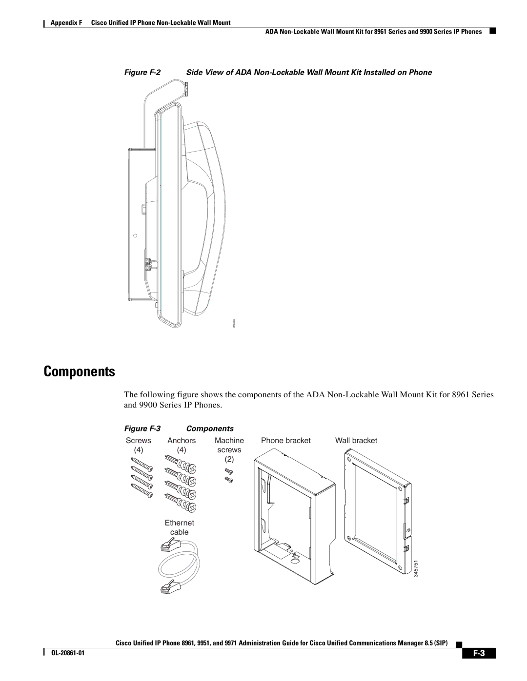 Cisco Systems 8961 manual Components, Ethernet Cable Wall bracket 