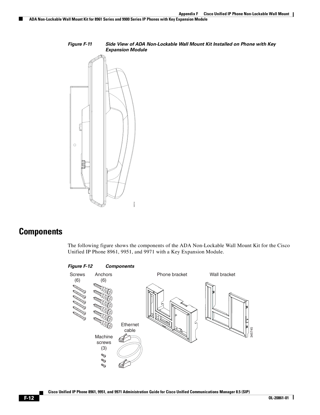 Cisco Systems 8961 manual Screws Anchors Phone bracket 