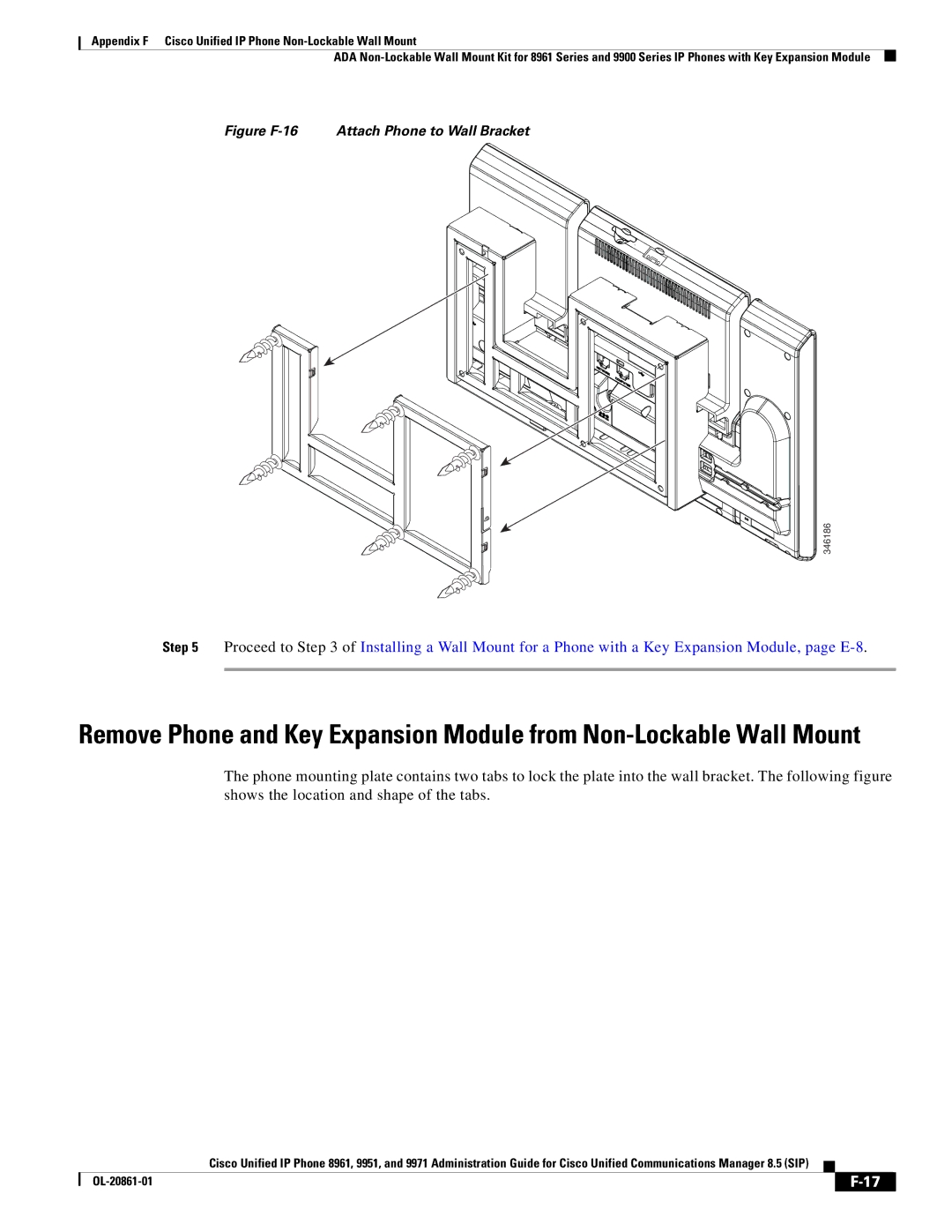 Cisco Systems 8961 manual Figure F-16 Attach Phone to Wall Bracket 