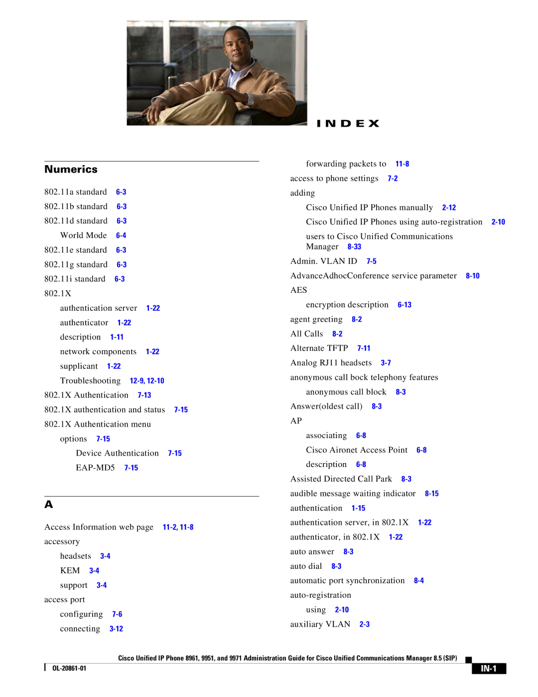 Cisco Systems 8961 manual Numerics, IN-1 