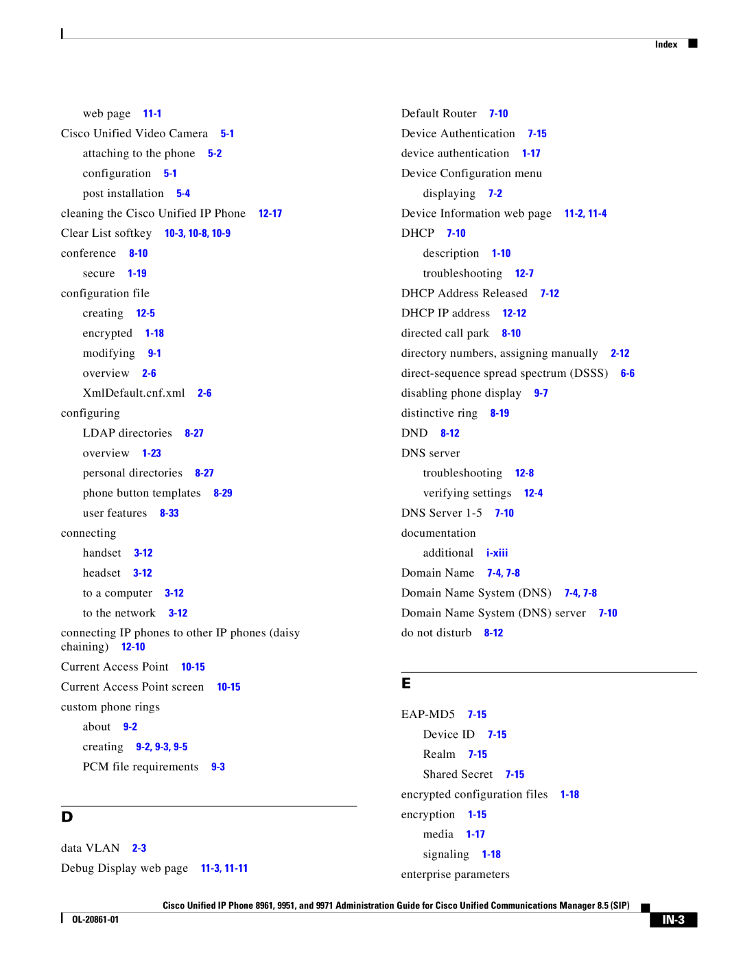 Cisco Systems 8961 manual Dnd, IN-3 