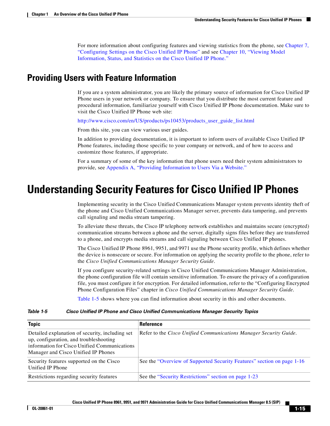 Cisco Systems 8961 Providing Users with Feature Information, Topic Reference, See the Security Restrictions section on 