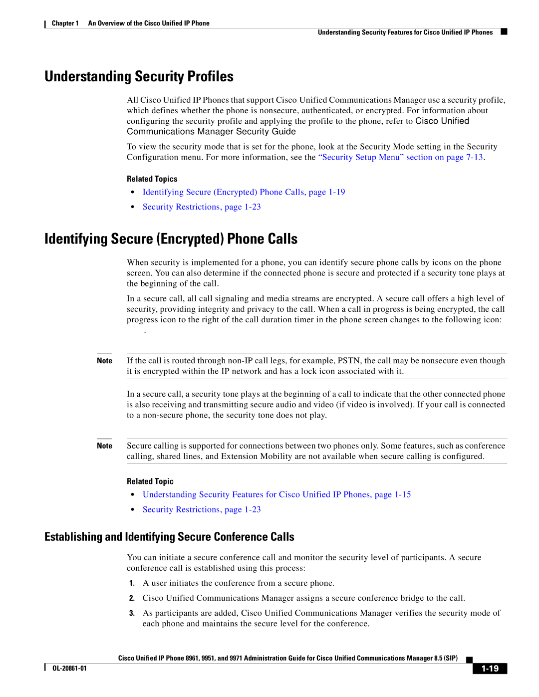 Cisco Systems 8961 manual Understanding Security Profiles, Identifying Secure Encrypted Phone Calls 