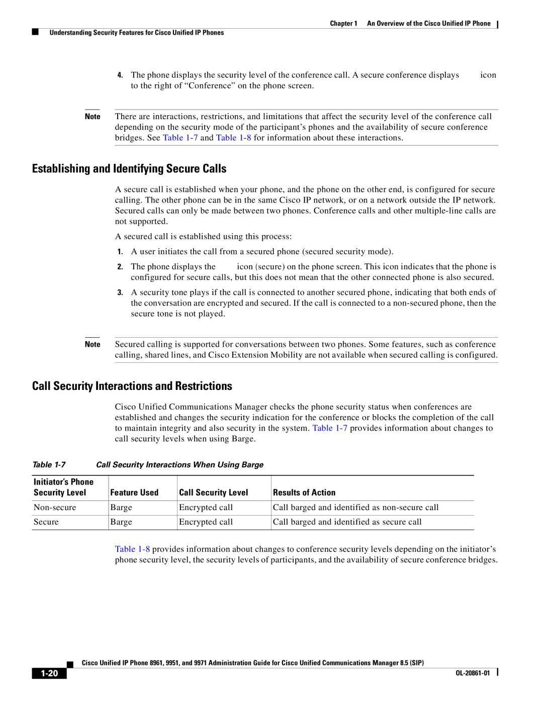 Cisco Systems 8961 manual Establishing and Identifying Secure Calls 