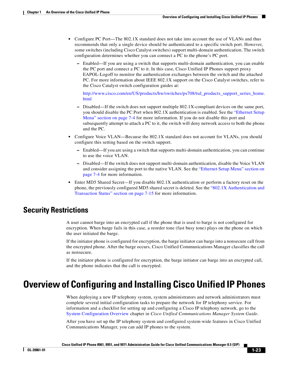 Cisco Systems 8961 manual Security Restrictions 