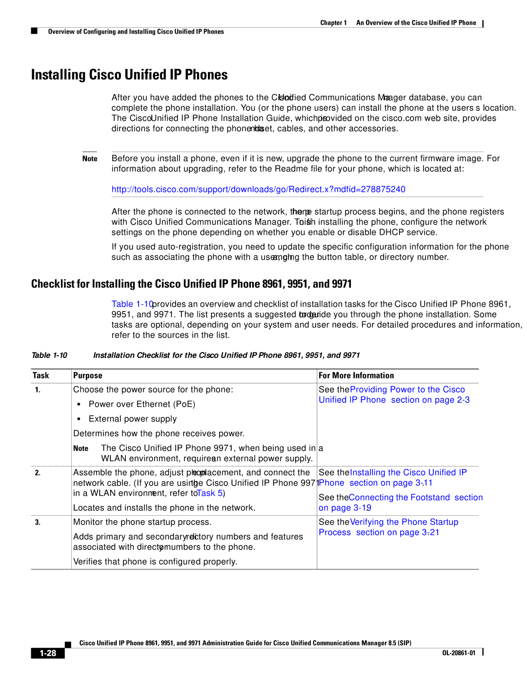 Cisco Systems 8961 manual Installing Cisco Unified IP Phones 