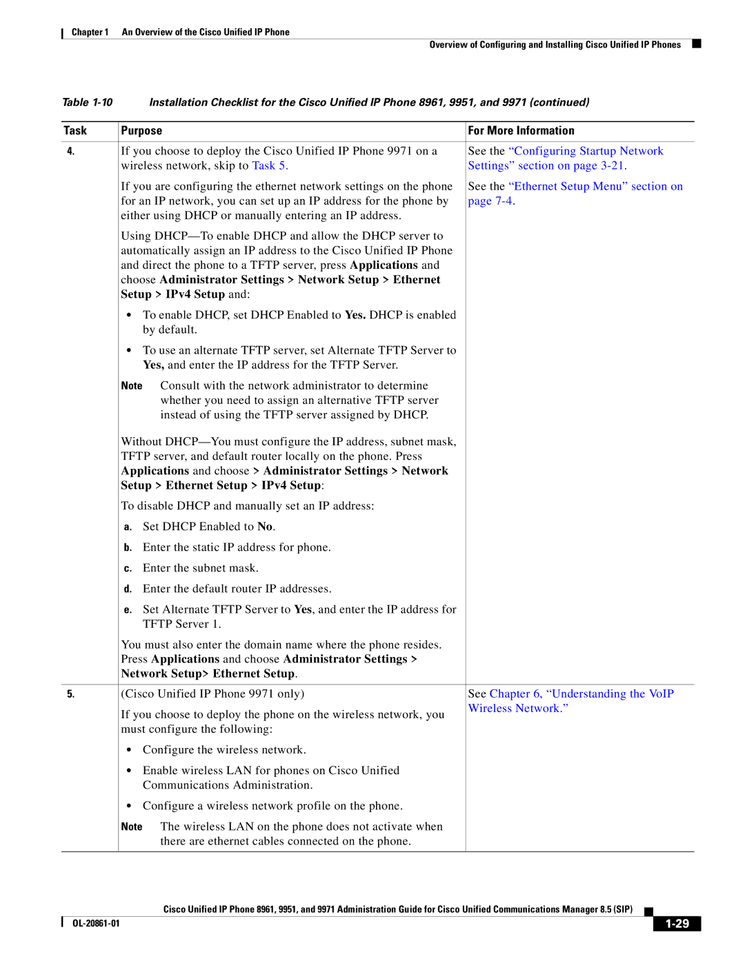 Cisco Systems 8961 manual See the Configuring Startup Network, Settings section on, See the Ethernet Setup Menu section on 