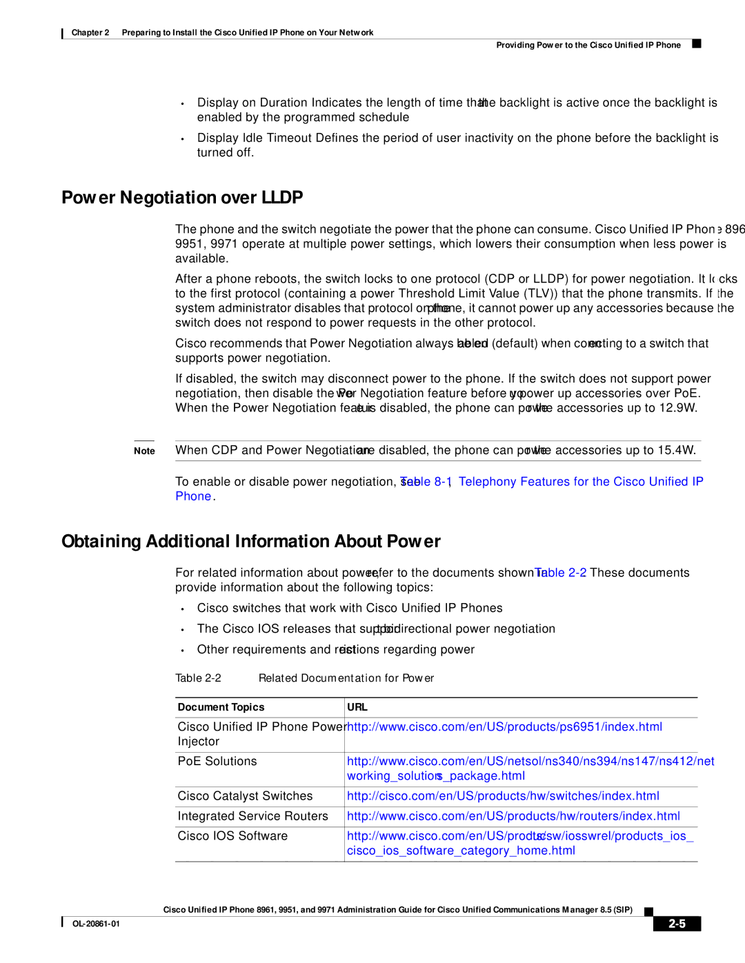 Cisco Systems 8961 manual Power Negotiation over Lldp, Obtaining Additional Information About Power 